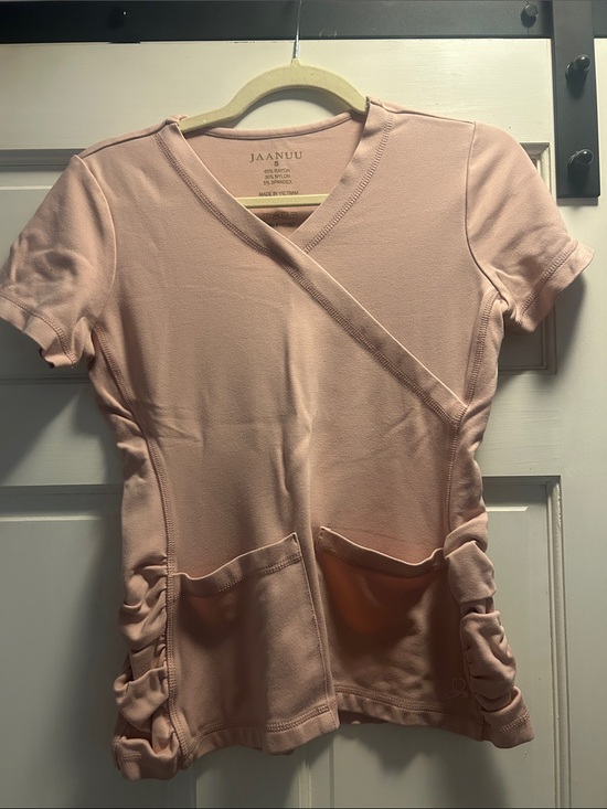 Jaanuu Tops - Jaanuu Pale Pink Short Sleeve Scrub Top with Side Ruching